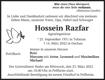 Traueranzeige von Hossein Razfar von Süddeutsche Zeitung
