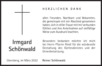Traueranzeige von Irmgard Schönwald von Süddeutsche Zeitung