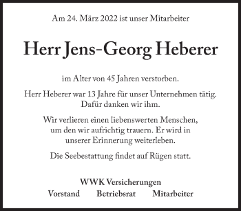 Traueranzeige von Jens-Georg Heberer von Süddeutsche Zeitung