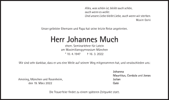 Traueranzeige von Johannes Much von Süddeutsche Zeitung