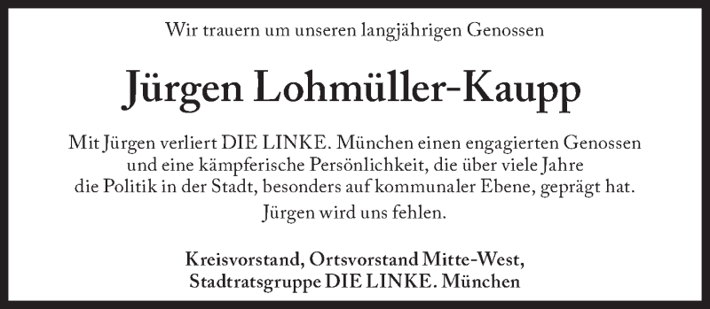  Traueranzeige für Jürgen Lohmüller-Kaupp vom 22.03.2022 aus Süddeutsche Zeitung