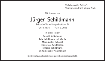 Traueranzeige von Jürgen Schildmann von Süddeutsche Zeitung