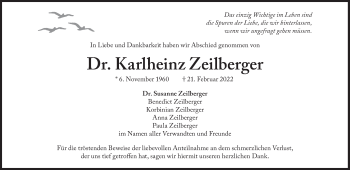 Traueranzeige von Karlheinz Zeilberger von Süddeutsche Zeitung