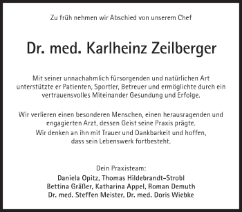 Traueranzeige von Karlheinz Zeilberger von Süddeutsche Zeitung