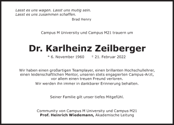 Traueranzeige von Karlheinz Zeilberger von Süddeutsche Zeitung