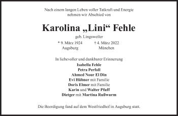 Traueranzeige von Karolina Fehle von Süddeutsche Zeitung