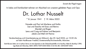 Traueranzeige von Lothar Nusselt von Süddeutsche Zeitung