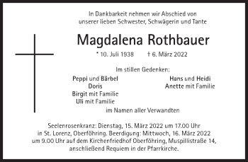 Traueranzeige von Magdalena Rothbauer von Süddeutsche Zeitung