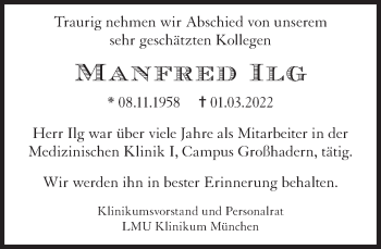 Traueranzeige von Manfred Ilg von Süddeutsche Zeitung