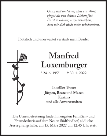 Traueranzeige von Manfred Luxemburger von Süddeutsche Zeitung