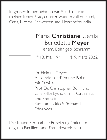 Traueranzeige von Maria Christiane Gerda Benedetta Meyer von Süddeutsche Zeitung
