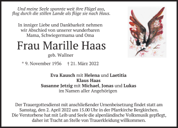 Traueranzeige von Marille Haas von Süddeutsche Zeitung