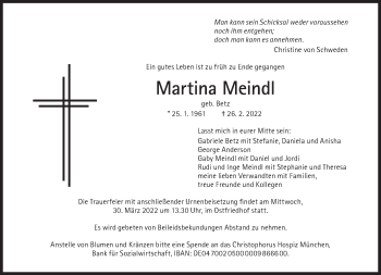 Traueranzeige von Martina Meindl von Süddeutsche Zeitung