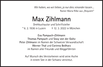 Traueranzeige von Max Zihlmann von Süddeutsche Zeitung