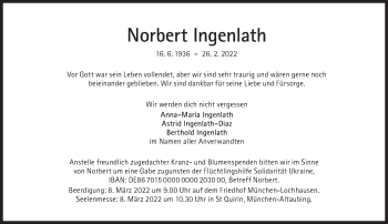 Traueranzeige von Norbert Ingenlath von Süddeutsche Zeitung