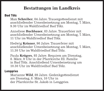 Traueranzeige von Paula Krügers von Süddeutsche Zeitung