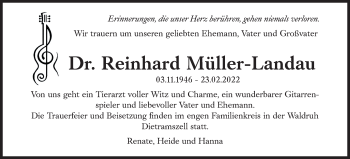 Traueranzeige von Reinhard Müller-Landau von Süddeutsche Zeitung