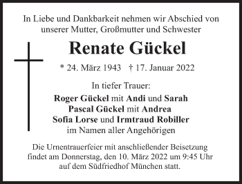 Traueranzeige von Renate Gückel von Süddeutsche Zeitung