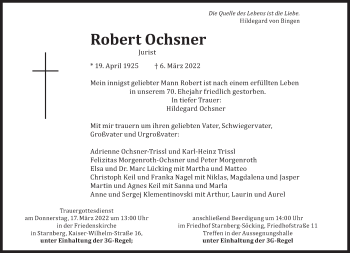 Traueranzeige von Robert Ochsner von Süddeutsche Zeitung
