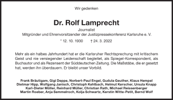 Traueranzeige von Rolf Lamprecht von Süddeutsche Zeitung