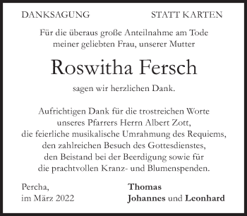 Traueranzeige von Roswitha Fersch von Süddeutsche Zeitung