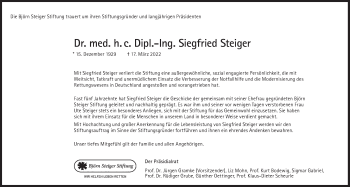 Traueranzeige von Siegfried Steiger von Süddeutsche Zeitung