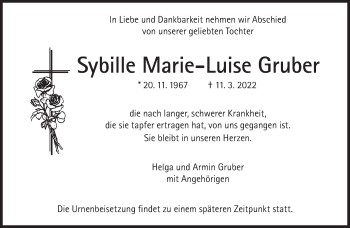 Traueranzeige von Sybille Marie-Luise Gruber von Süddeutsche Zeitung