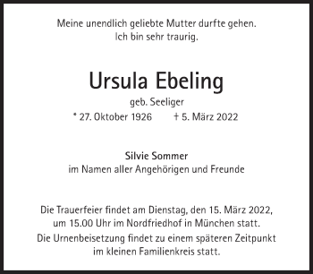 Traueranzeige von Ursula Ebeling von Süddeutsche Zeitung