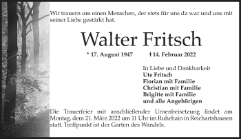 Traueranzeige von Walter Fritsch von Süddeutsche Zeitung