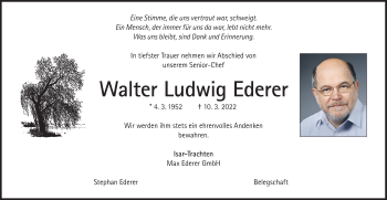 Traueranzeige von Walter Ludwig Ederer von Süddeutsche Zeitung