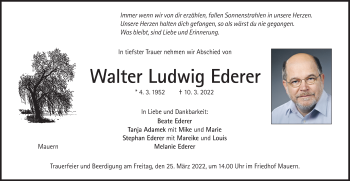Traueranzeige von Walter Ludwig Ederer von Süddeutsche Zeitung