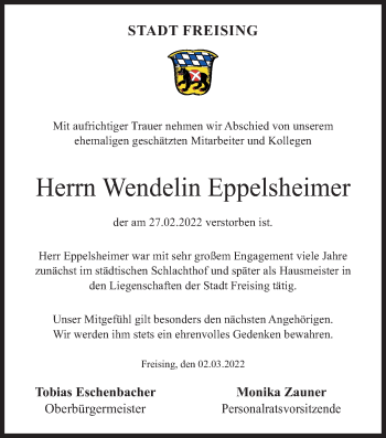 Traueranzeige von Wendelin Eppelsheimer von Süddeutsche Zeitung