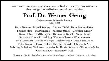 Traueranzeige von Werner Georg von Süddeutsche Zeitung