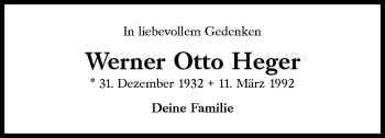 Traueranzeige von Werner Otto Heger von Süddeutsche Zeitung