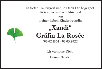 Traueranzeige von Xandi Gräfin La Rosée von Süddeutsche Zeitung