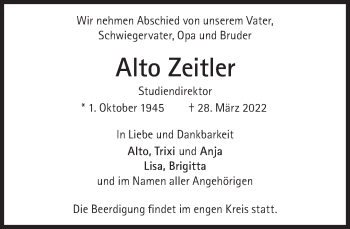Traueranzeige von Alto Zeitler von Süddeutsche Zeitung