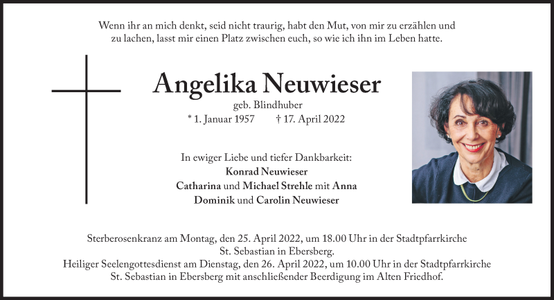  Traueranzeige für Angelika Neuwieser vom 23.04.2022 aus Süddeutsche Zeitung