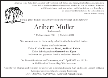Traueranzeige von Aribert Müller von Süddeutsche Zeitung