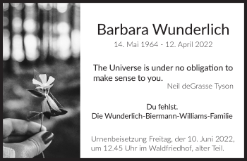 Traueranzeige von Barbara Wunderlich von Süddeutsche Zeitung
