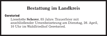 Traueranzeige von Bestattungen vom 21.04.2022 von Süddeutsche Zeitung