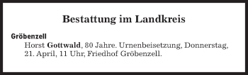 Traueranzeige von Bestattungen vom 21.04.2022 von Süddeutsche Zeitung