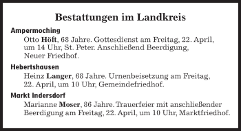 Traueranzeige von Bestattungen vom 22.04.2022 von Süddeutsche Zeitung