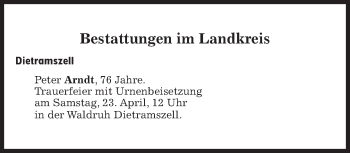 Traueranzeige von Bestattungen vom 23.04.2022 von Süddeutsche Zeitung