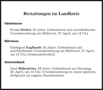 Traueranzeige von Bestattungen vom 26.04.2022 von Süddeutsche Zeitung