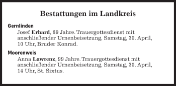 Traueranzeige von Bestattungen vom 29.04.2022 von Süddeutsche Zeitung