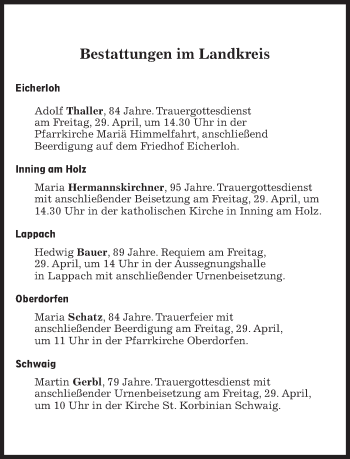 Traueranzeige von Bestattungen vom 29.04.2022 von Süddeutsche Zeitung