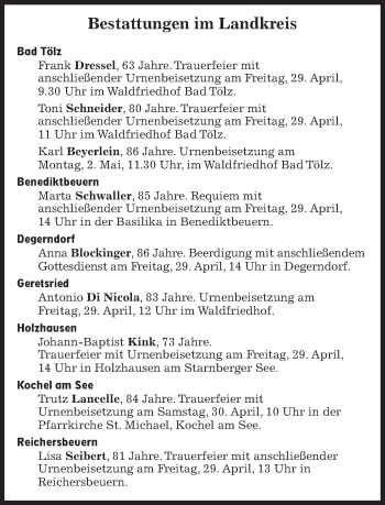 Traueranzeige von Bestattungen vom 29.04.2022 von Süddeutsche Zeitung