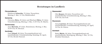 Traueranzeige von Bestattungskalender vom 30.04.2022 von Süddeutsche Zeitung