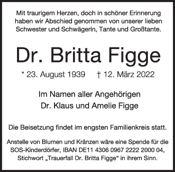 Traueranzeige von Britta Figge von Süddeutsche Zeitung