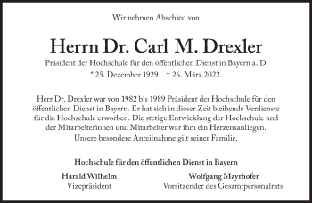 Traueranzeige von Carl  Drexler  von Süddeutsche Zeitung